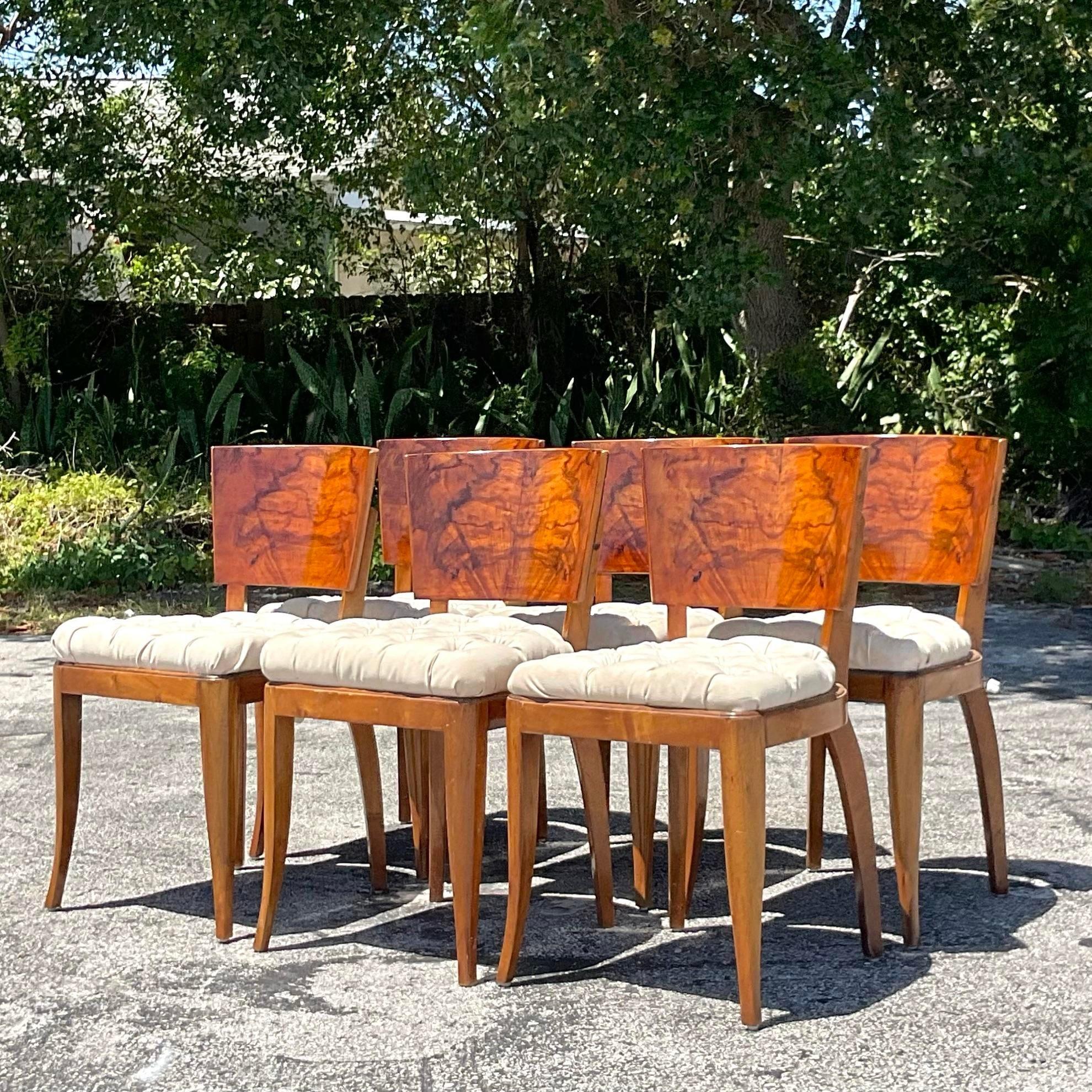 Vintage Deco Burl Wood Dining Chairs - Set of 6 For Sale 5