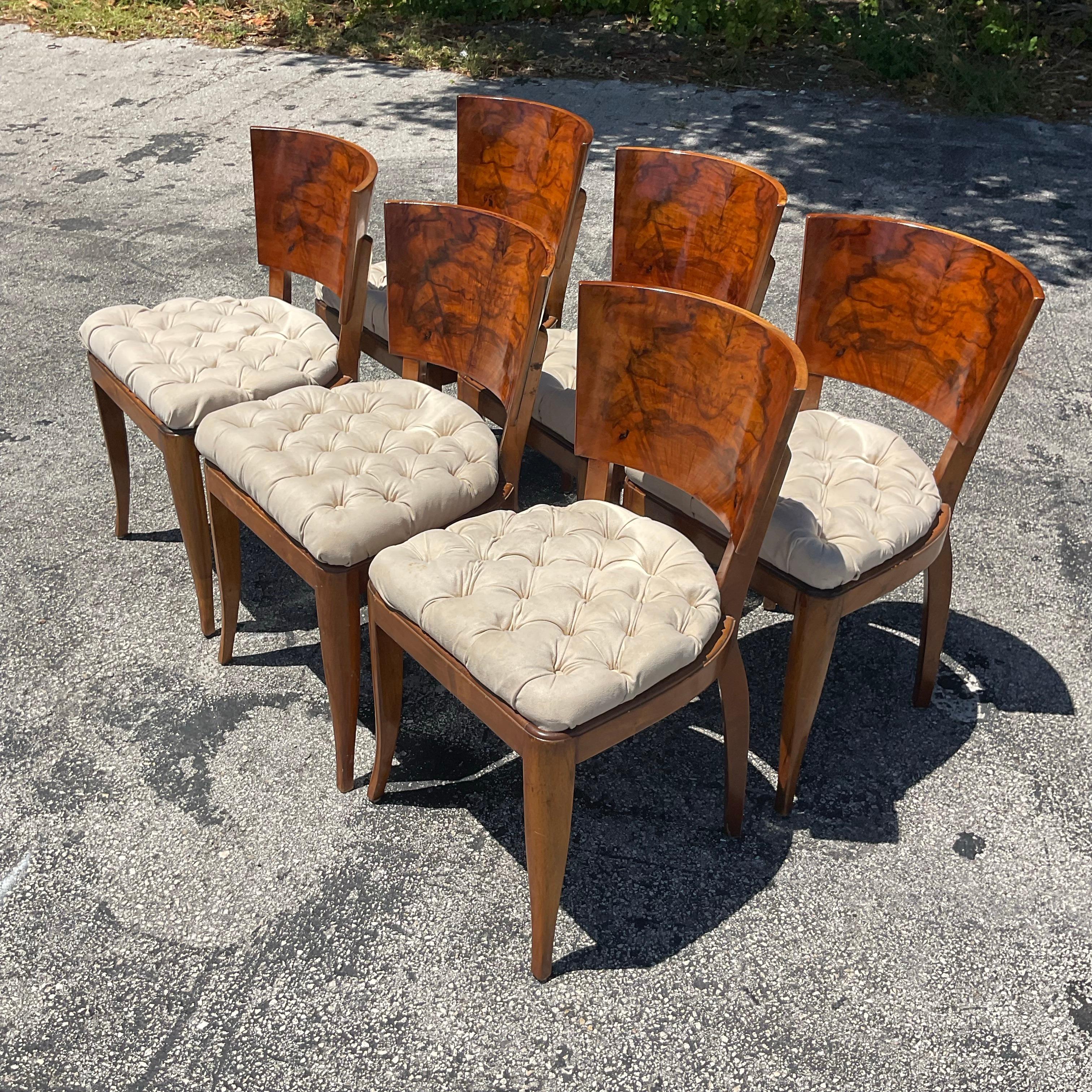 Vintage Deco Burl Wood Dining Chairs - Set of 6 For Sale 6