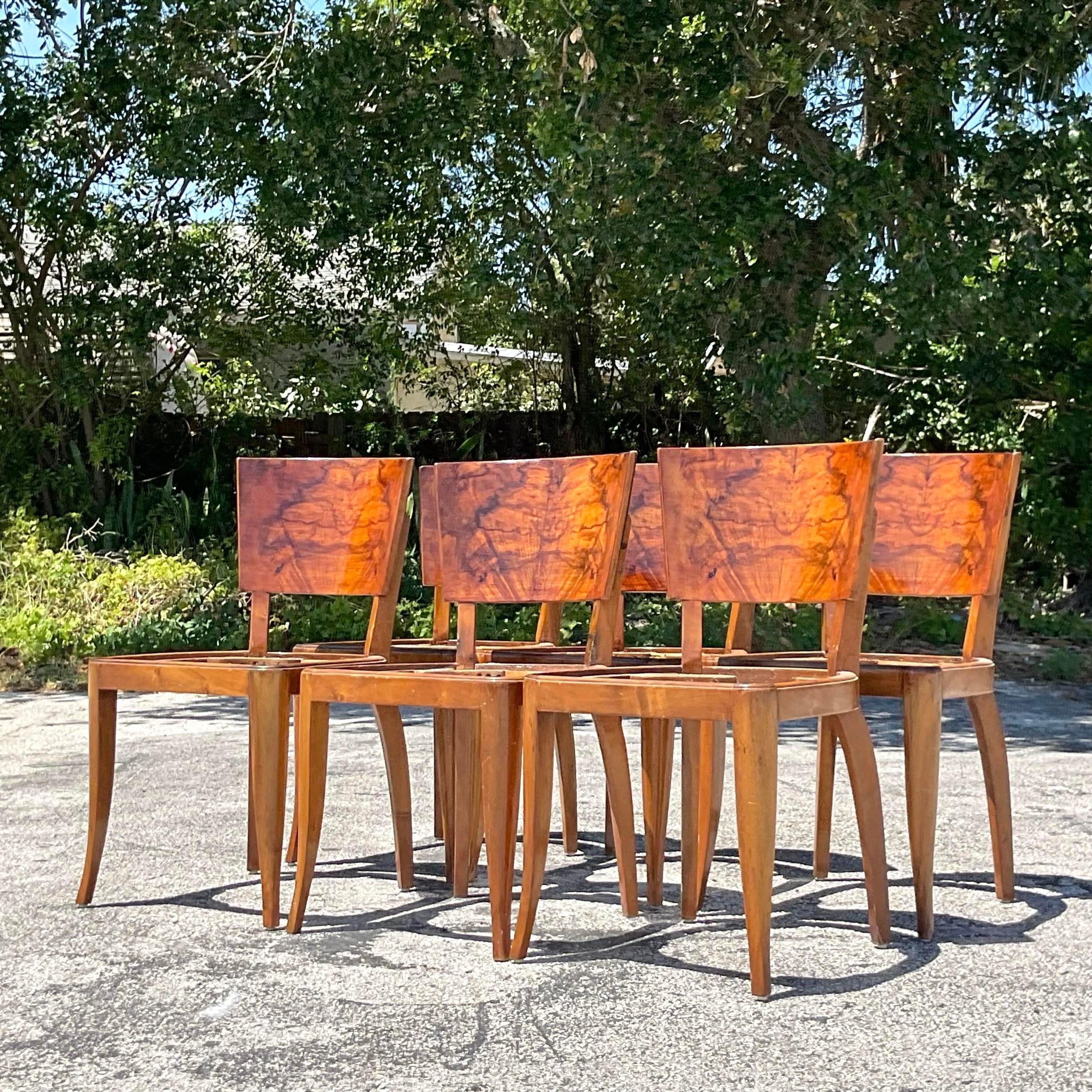 Vintage Deco Burl Wood Dining Chairs - Set of 6 For Sale 1