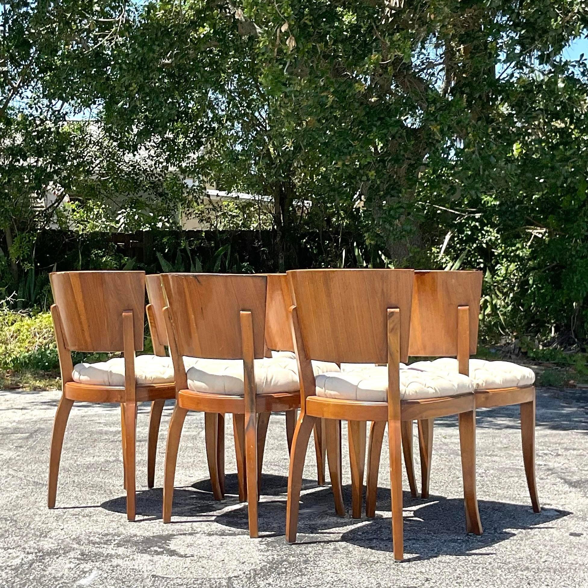 Vintage Deco Burl Wood Dining Chairs - Set of 6 For Sale 2