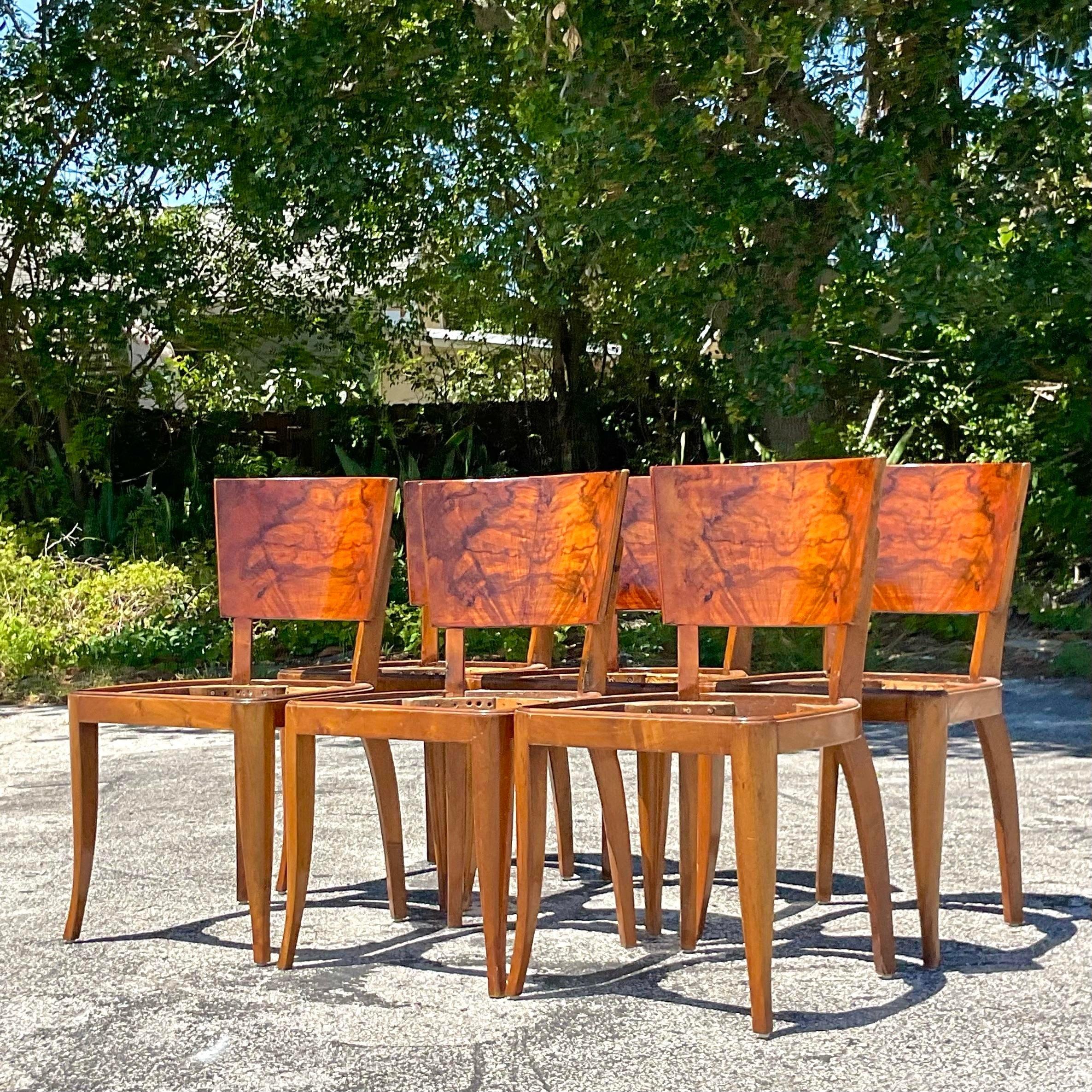 Vintage Deco Burl Wood Dining Chairs - Set of 6 For Sale 3