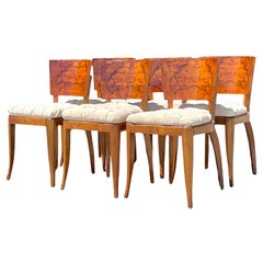 Vintage Deco Burl Wood Dining Chairs - Set of 6