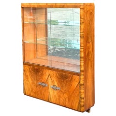 Vintage Deco Burl Wood Display Cabinet