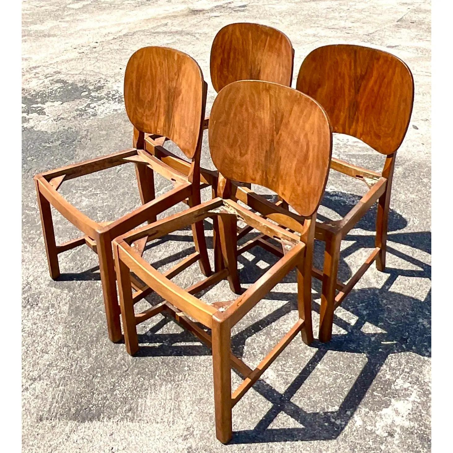 Vintage Deco Burl Wood Paddle Back Dining Chairs, Set of Four 2