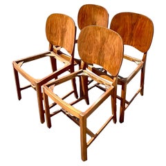 Vintage Deco Burl Wood Paddle Back Dining Chairs, Set of Four