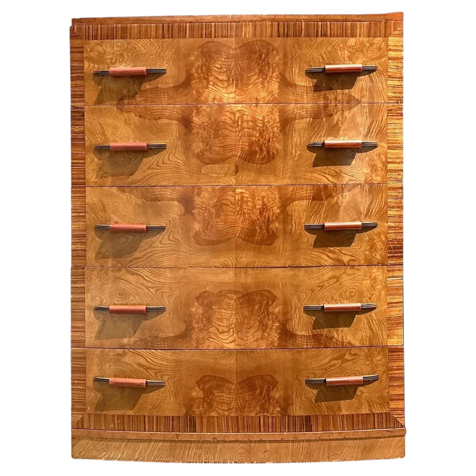 Vintage Deco Burl Wood Stall Chest of Drawers