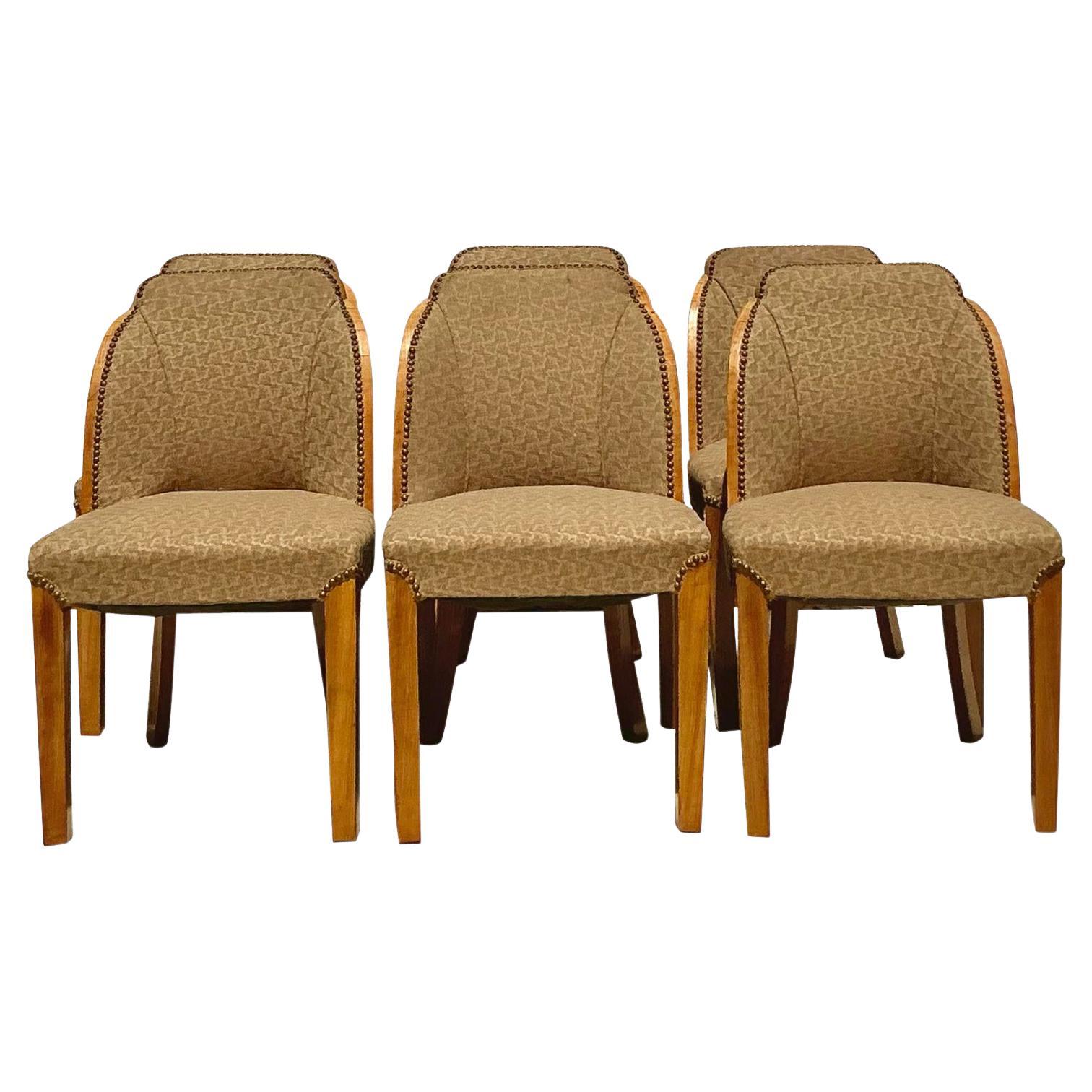 Vintage Deco Burled Walnut Dining Chairs After Harry and Lou Epstein - Set of 6 For Sale