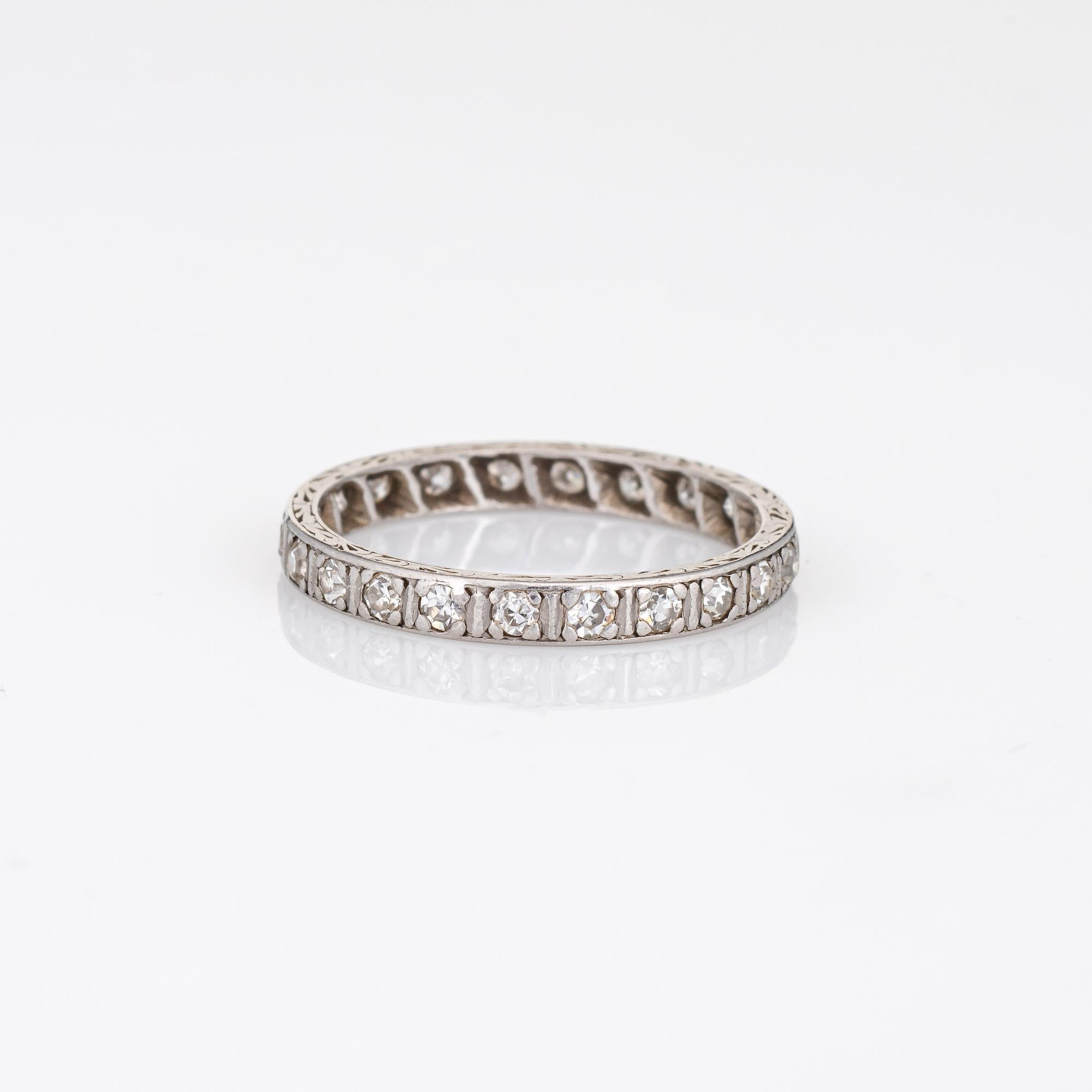 Round Cut Vintage Deco Diamond Band Platinum Wedding Ring Eternity Fine Jewelry For Sale