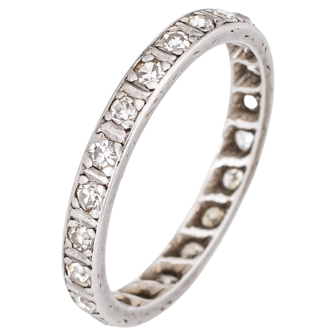 Vintage Deco Diamond Band Platinum Wedding Ring Eternity Fine Jewelry
