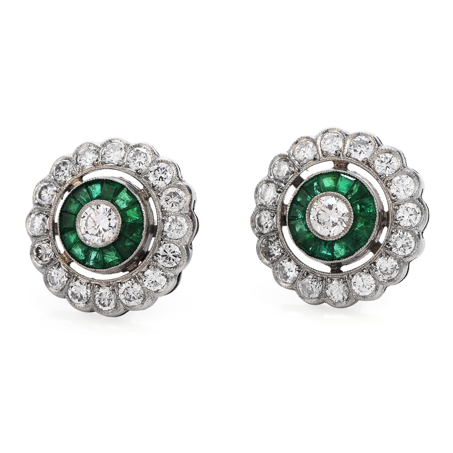 These  Earrings are crafted in Solid Platinum,  They are the perfect complimentary for any Spring Outfit, they are classy & romantic with a sparkle on top! Displaying in the Center, 2 Excellent Round Cut Diamonds,  with a total carat weight of