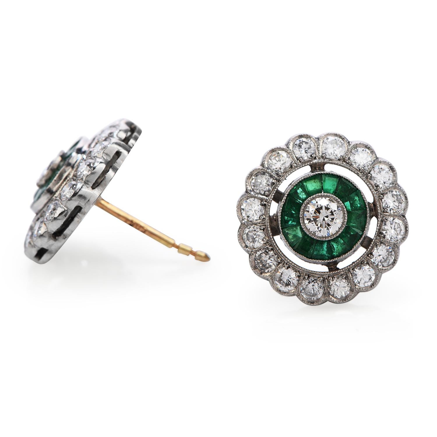 emerald platinum earrings