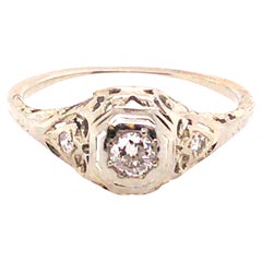 Art Deco Diamond Ring .19ct Old European Cut Original 1920's Antique Filigree 18