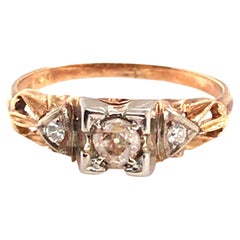 Vintage Deco Diamond Engagement Ring .24ct Old Mine 14K Two Tone Gold Antique