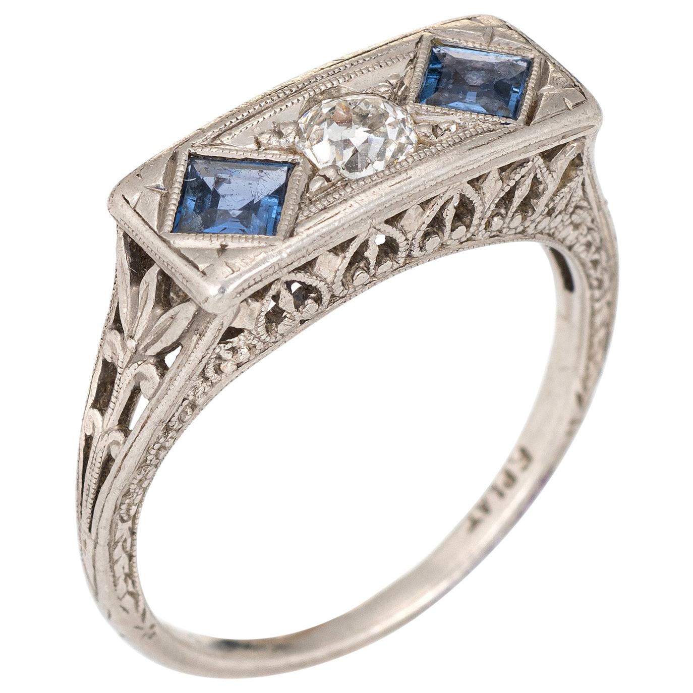 Vintage Deco Diamant Saphir Ring Antiker Schmuck Filigran Quadratische Brücke