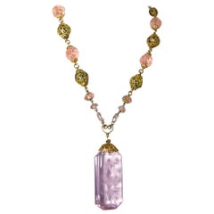 Vintage Deco Early Czech Pink Crystal Drop Necklace