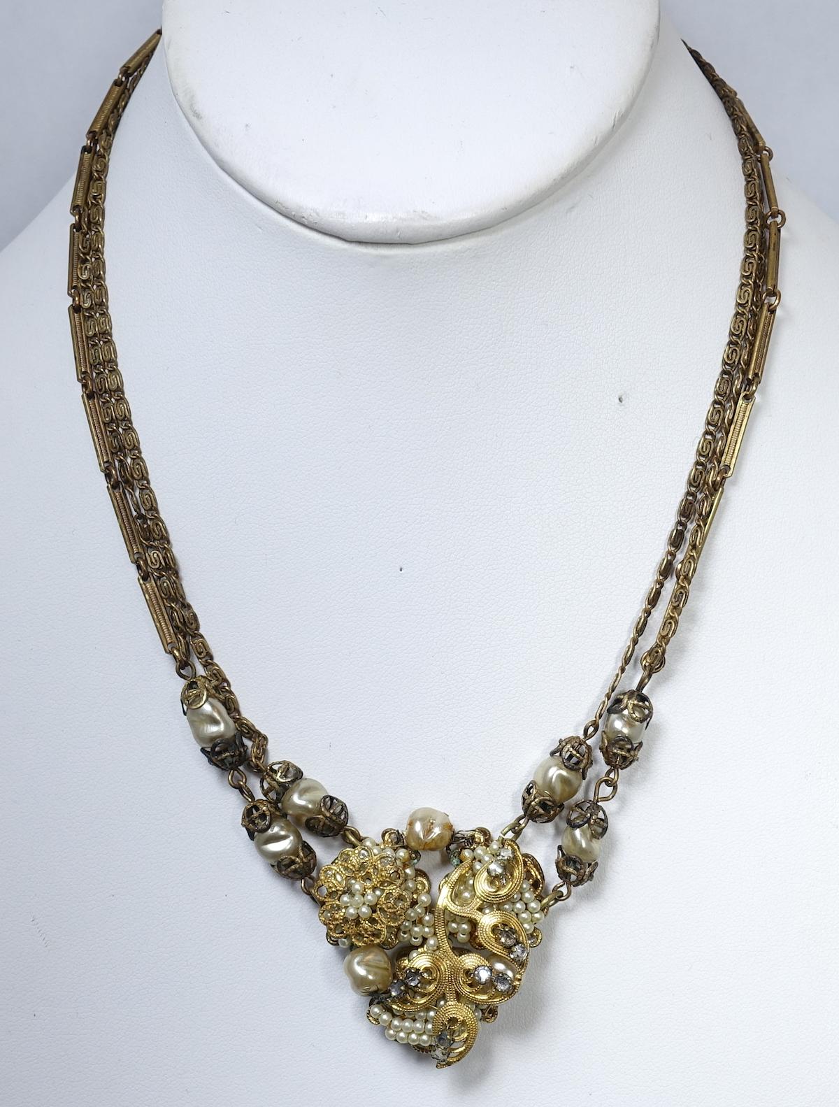 Vintage Deco Early Miriam Haskell Faux Pearl Multi-Strand Necklace  For Sale 1
