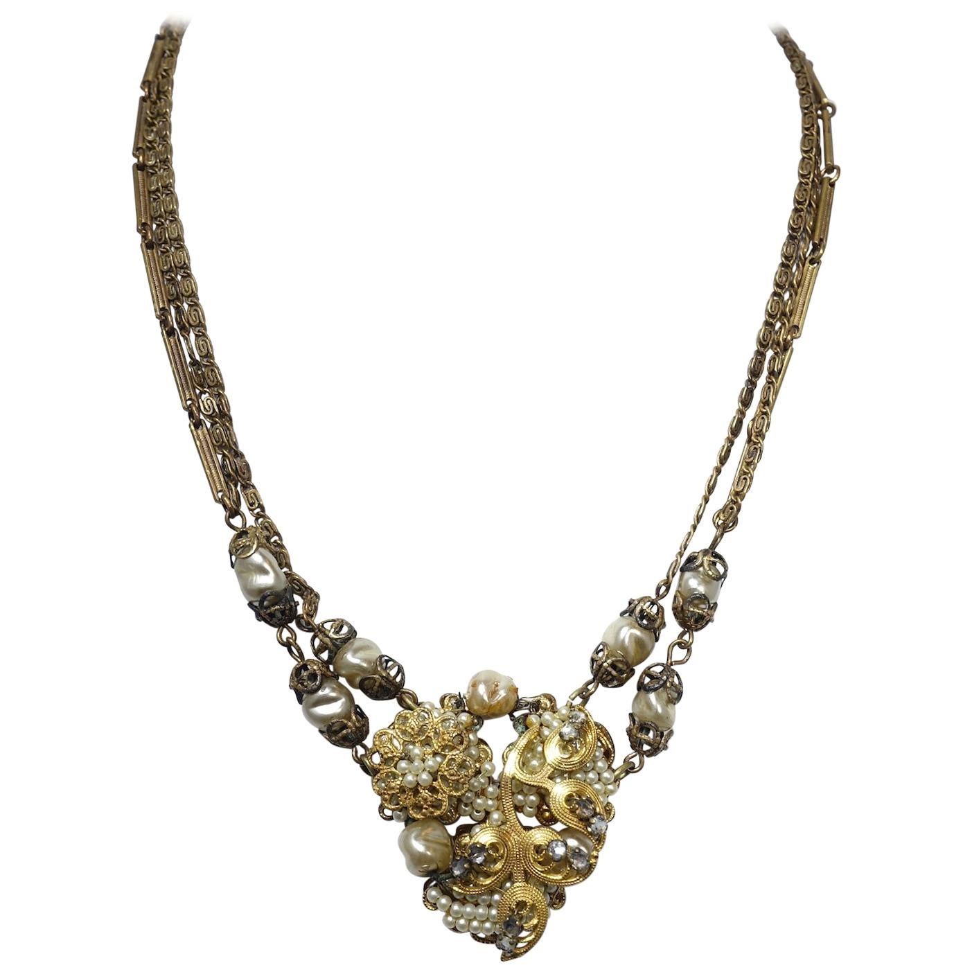 Vintage Deco Early Miriam Haskell Faux Pearl Multi-Strand Necklace For Sale