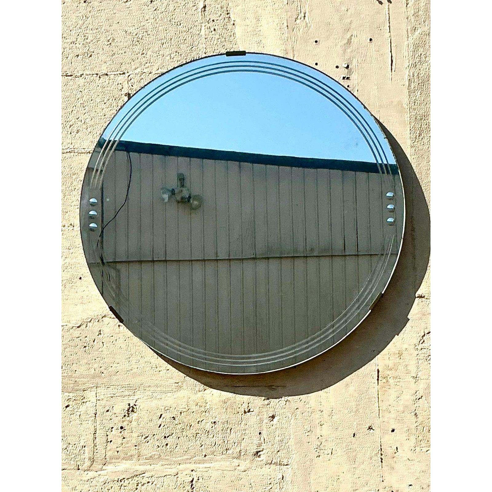 Miroir Vintage Deco Etched Round Mirror en vente