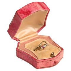 Vintage Deco Modeschmuck, Diamant- und Rubinring, 14K Gelbgold, um 1970