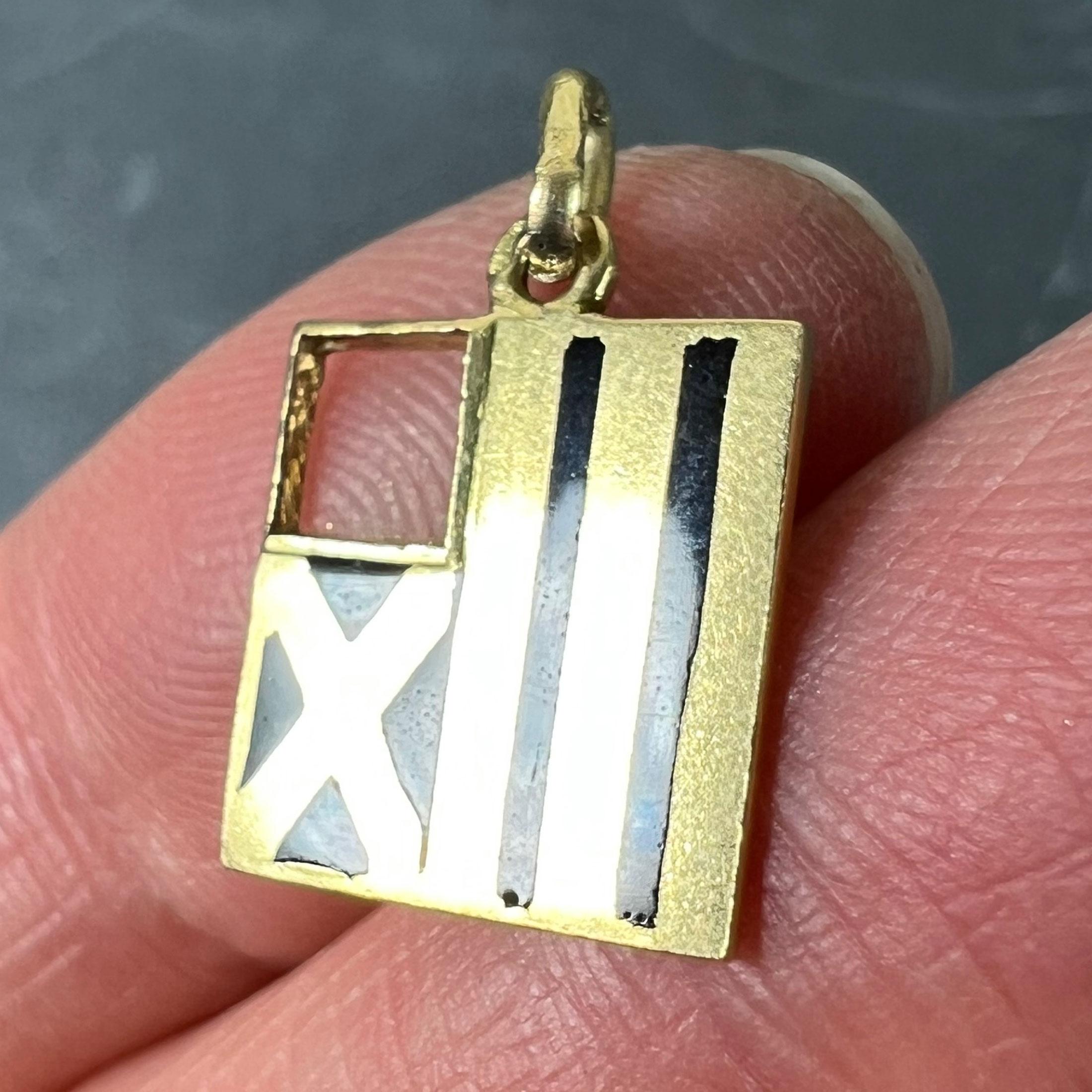 Pendentif en or jaune 18K avec breloque vintage déco February Wisdom Pisces Flag Enamel en vente 2