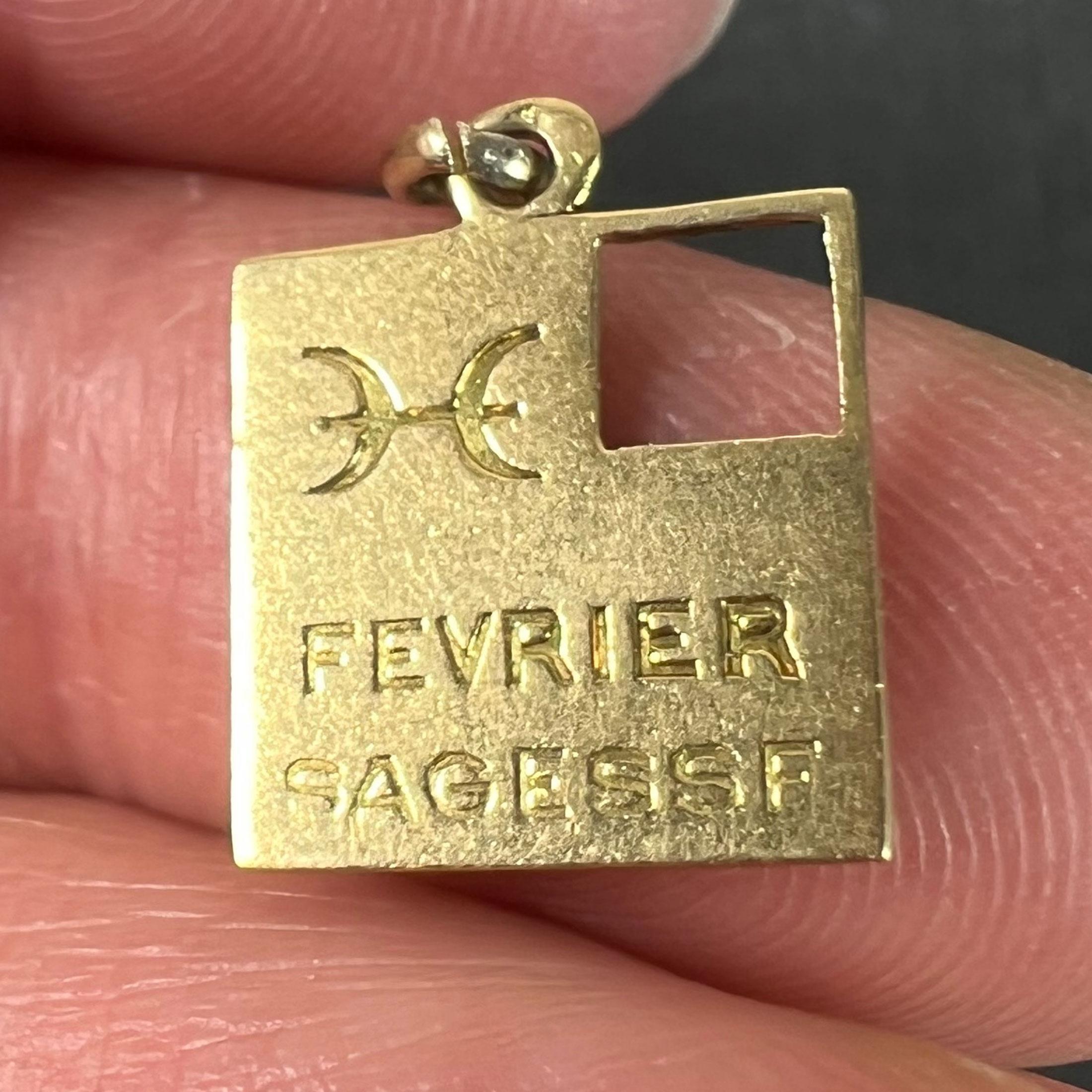 Pendentif en or jaune 18K avec breloque vintage déco February Wisdom Pisces Flag Enamel en vente 4