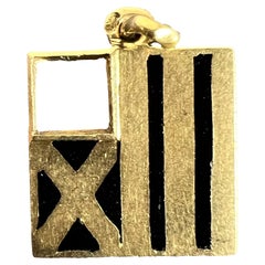 Vintage Deco February Wisdom Pisces Flag Enamel 18K Yellow Gold Charm Pendant