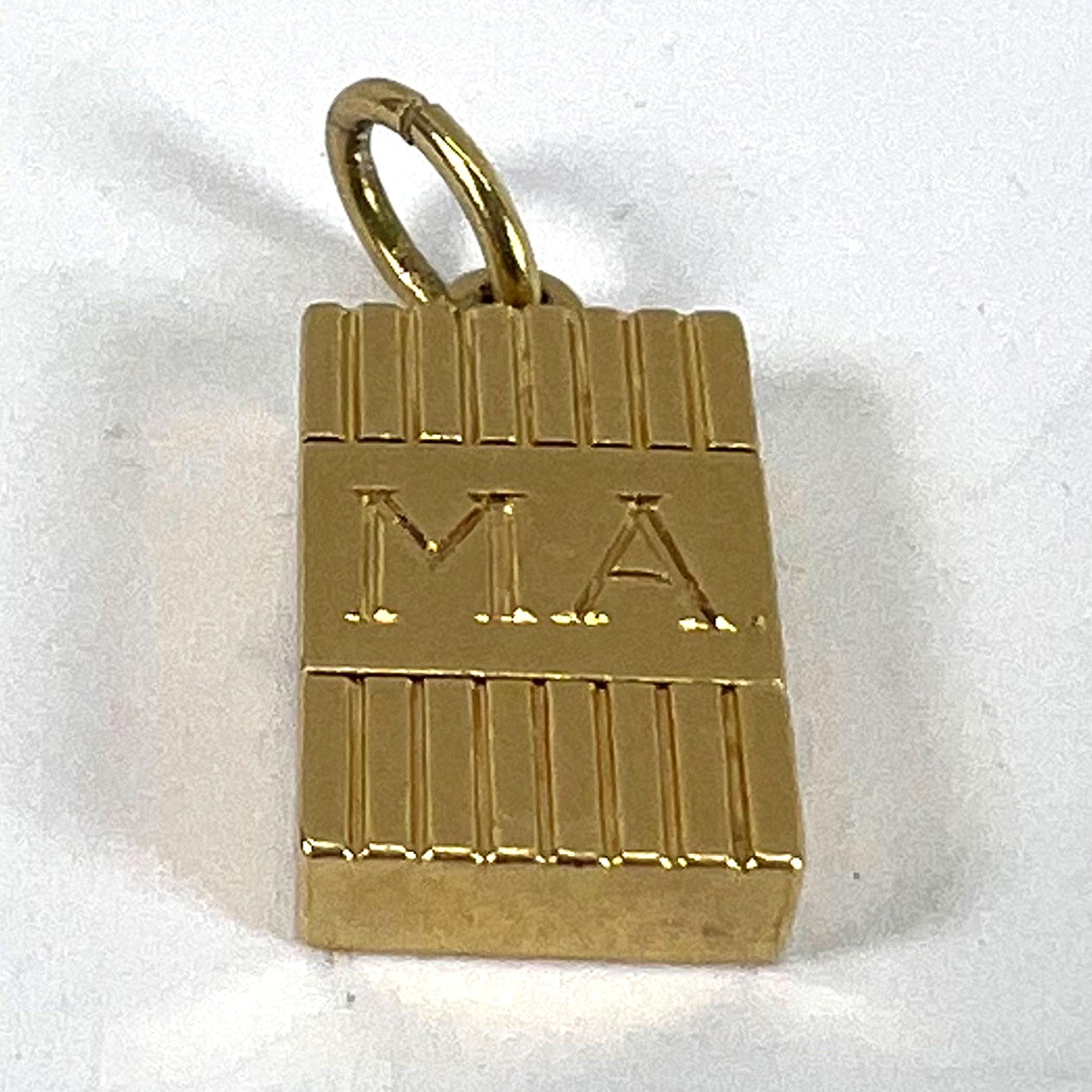Pendentif en or jaune 18K avec breloque Vintage By Foldes Sceau Initiales AM en vente 13