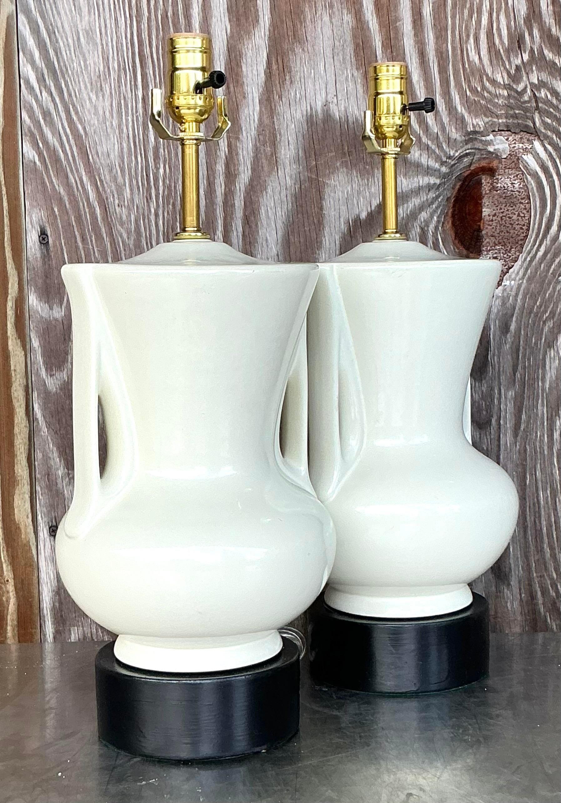 Art déco Paire de lampes Vintage Deco en céramique émaillée en vente