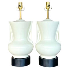 Vintage Deco Glazed Ceramic Lamps - a Pair