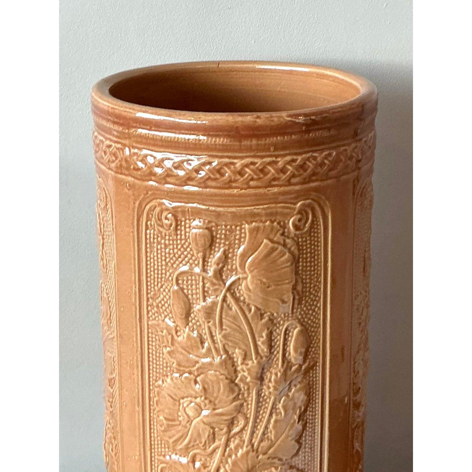 20th Century Vintage Deco Glazed Ceramic Poppy Umbrella Stand For Sale