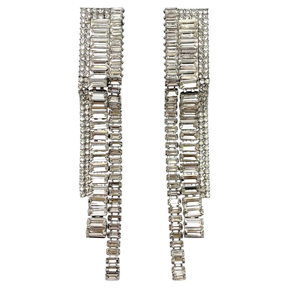 vintage deco inspired long line cocktail earrings 1960s For Sale