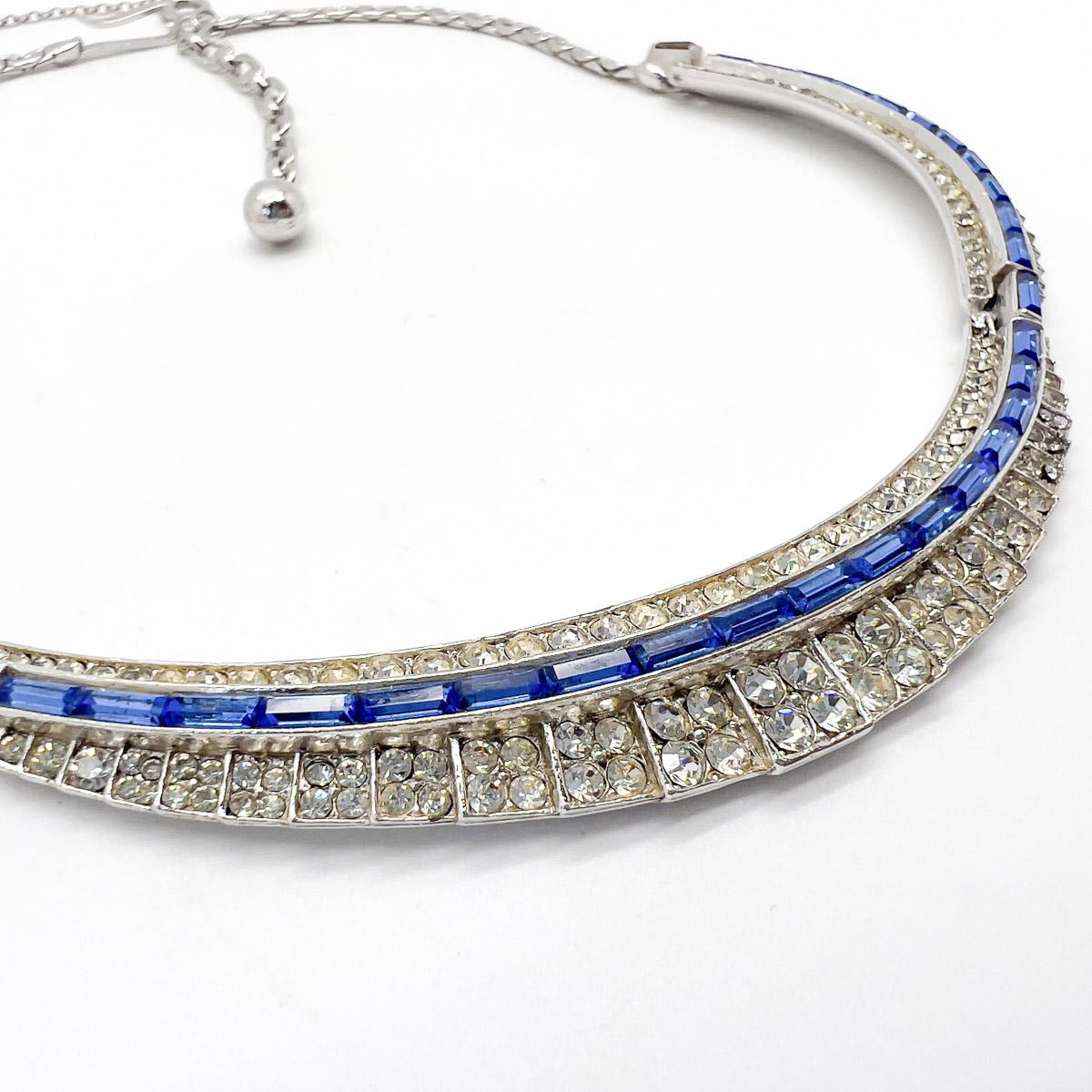 Vintage Deco Inspired Sapphire Line Collar 1950s In Good Condition For Sale In Wilmslow, GB