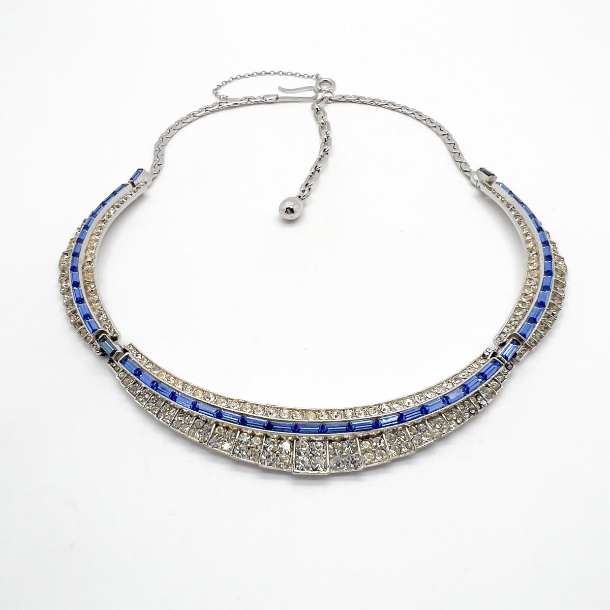 Women's Vintage Deco Inspired Sapphire Line Collar 1950s For Sale