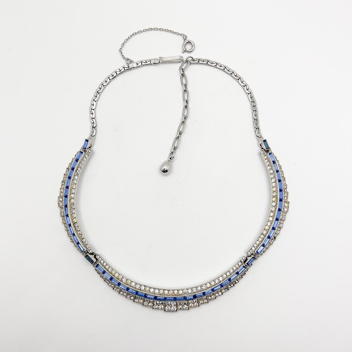 Vintage Deco Inspired Sapphire Line Collar 1950s For Sale 1