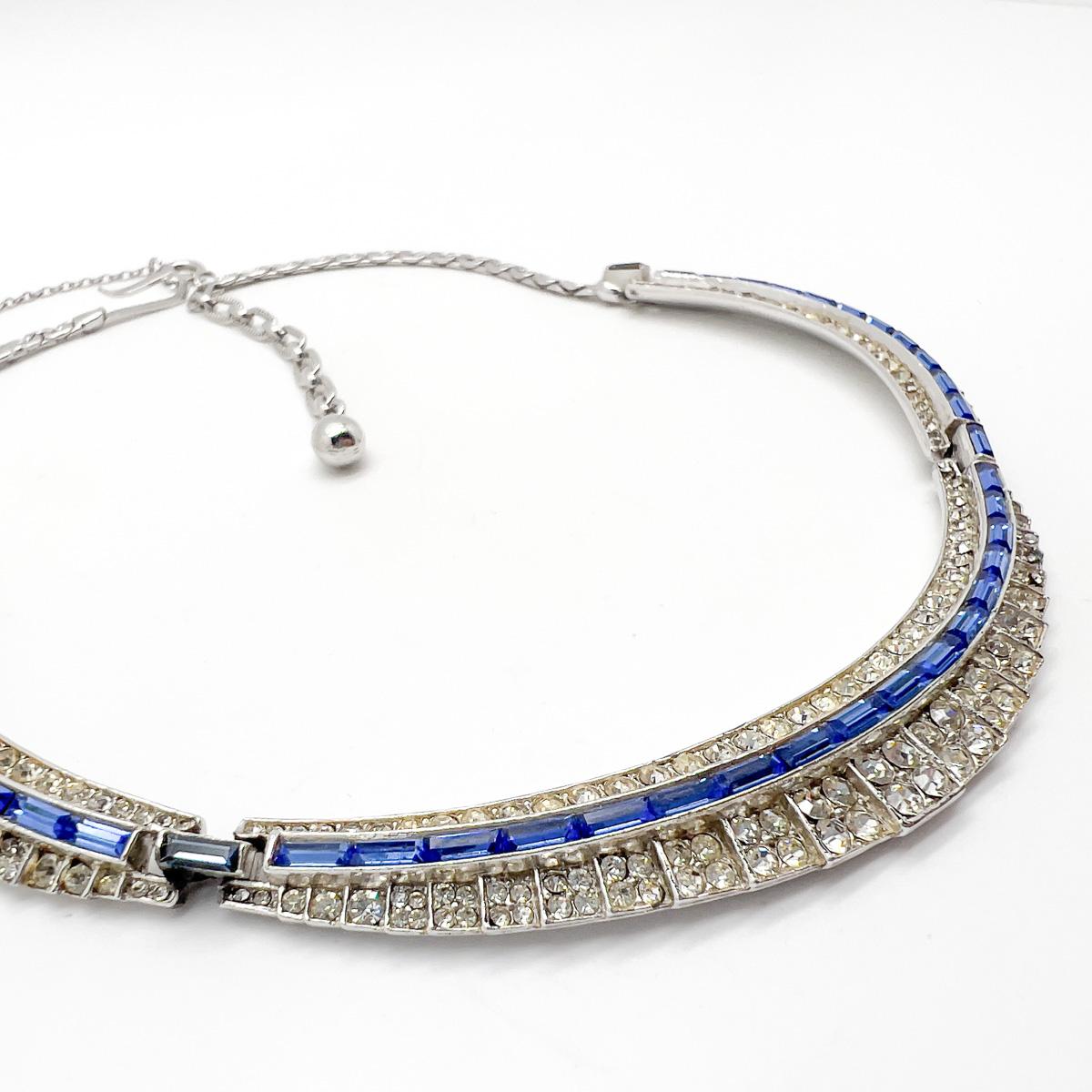 Vintage Deco Inspired Sapphire Line Collar 1950s For Sale 2