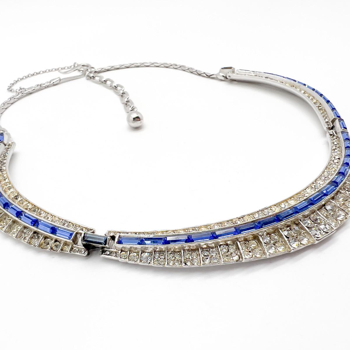 Vintage Deco Inspired Sapphire Line Collar 1950s For Sale 3