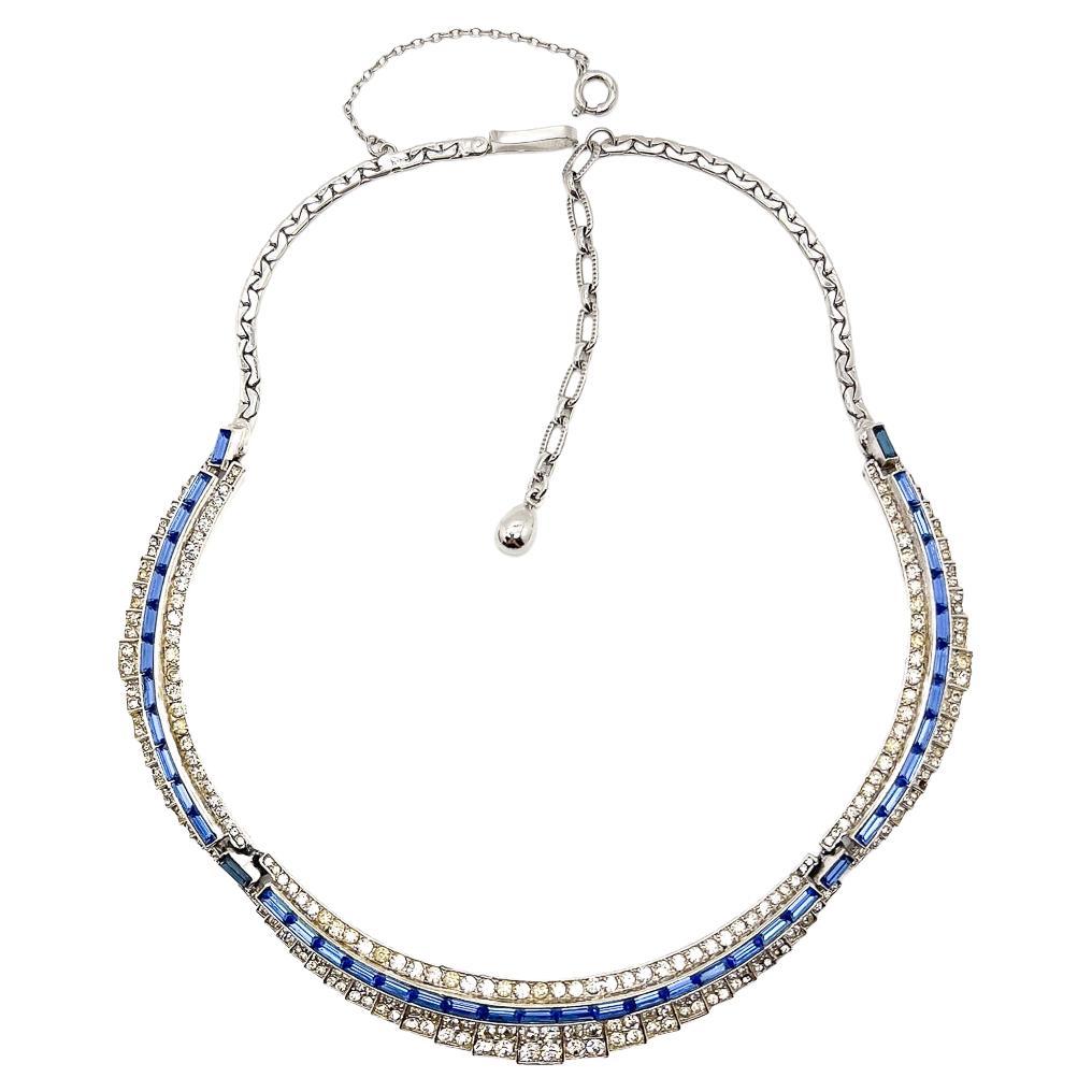 Vintage Deco Inspired Sapphire Line Collar 1950s For Sale