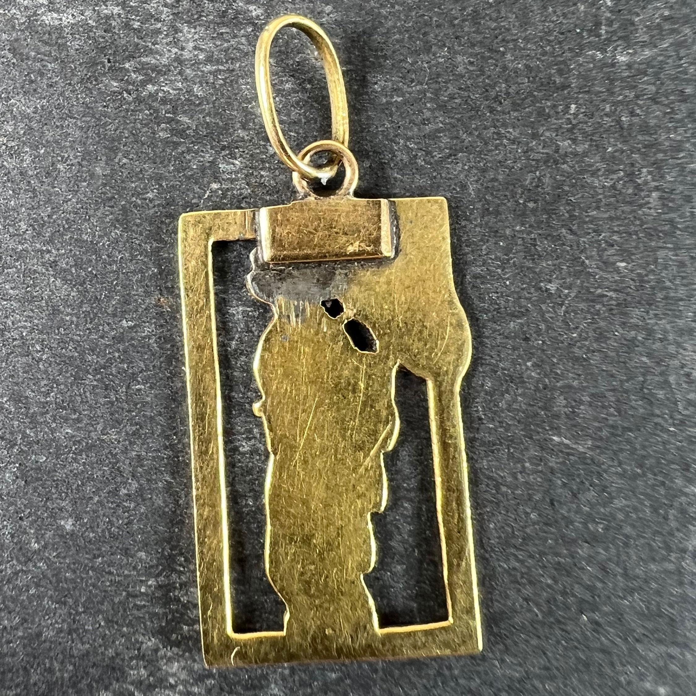 Art Deco Vintage Deco Japanese Lady Geisha Kimono Enamel 18K Yellow Gold Charm Pendant For Sale