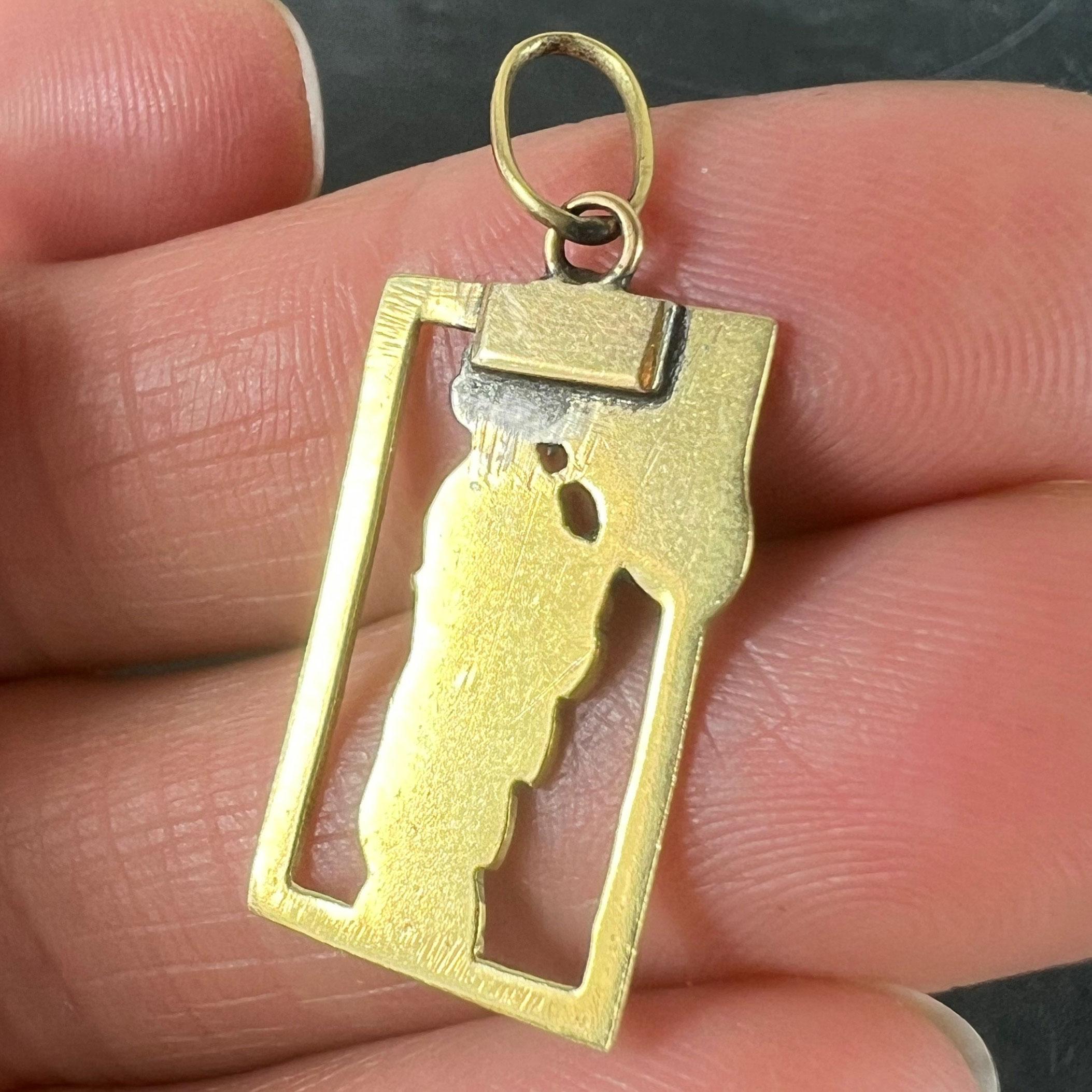 Vintage Deco Japanese Lady Geisha Kimono Enamel 18K Yellow Gold Charm Pendant For Sale 3