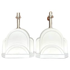 Vintage Deco Matte Glaze Arched Table Lamps - a Pair