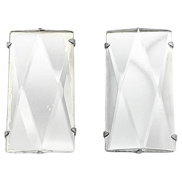 Vintage Deco Mirrored Glass Dress Clip Pair 1930s