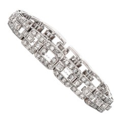 Vintage Deco Natural Diamond 18 Karat Square Link Fashion Bracelet