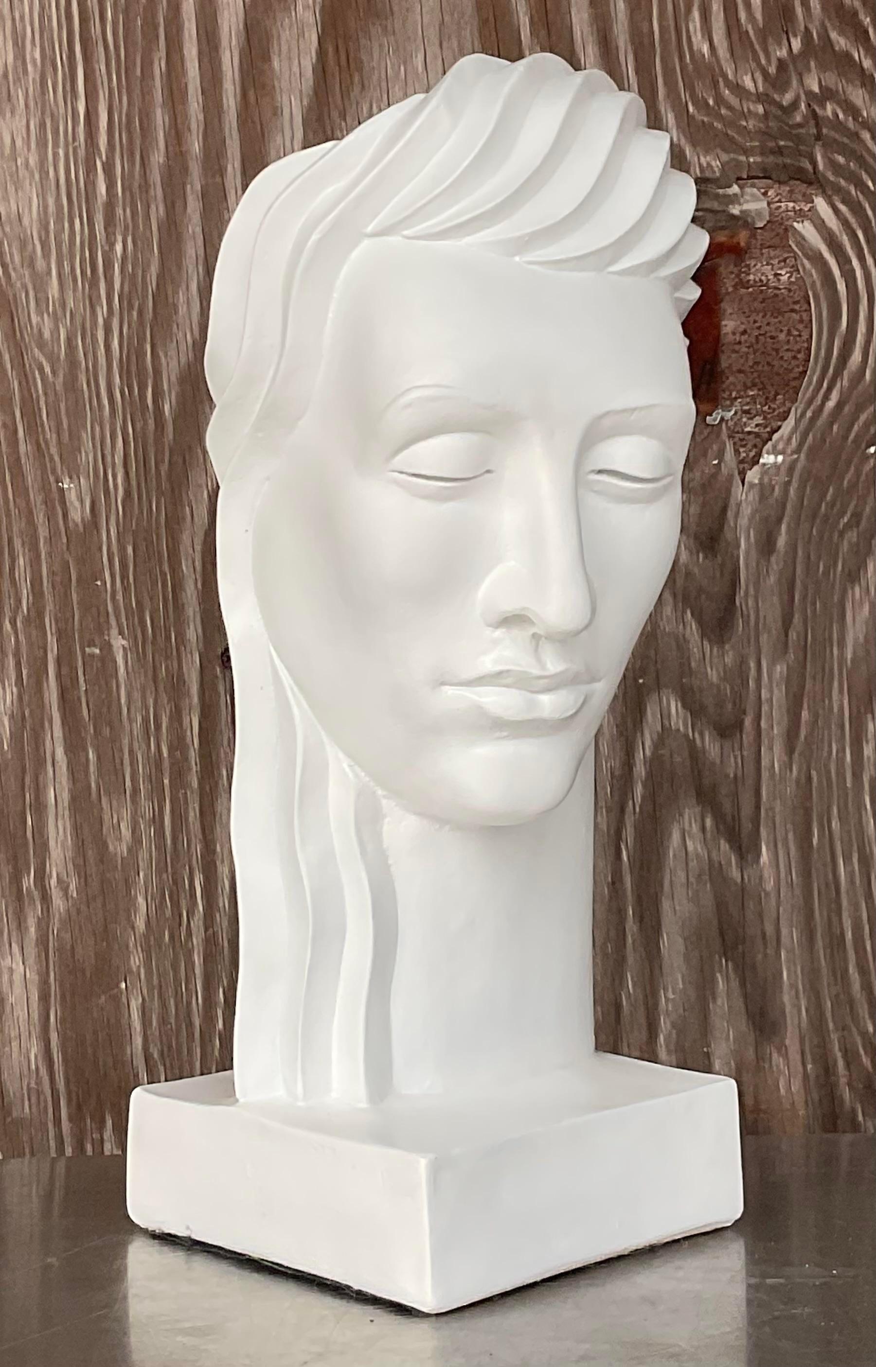 Vintage Deco Plaster Bust of Female In Good Condition For Sale In west palm beach, FL
