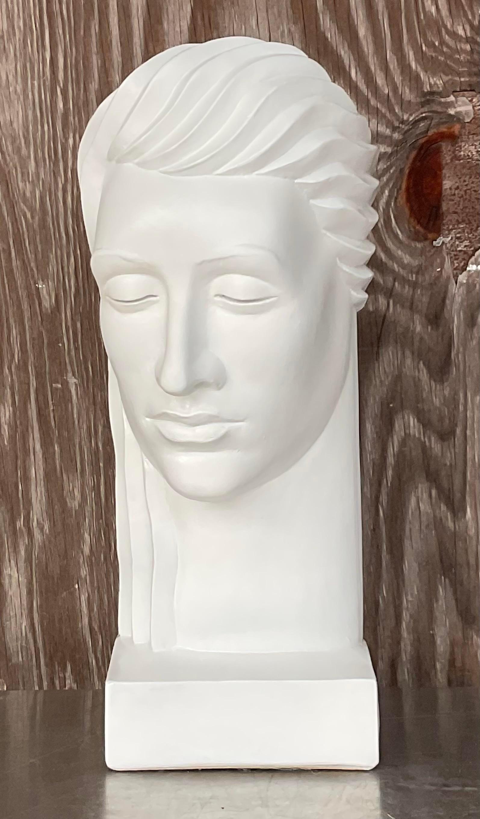 20th Century Vintage Deco Plaster Bust of Female For Sale