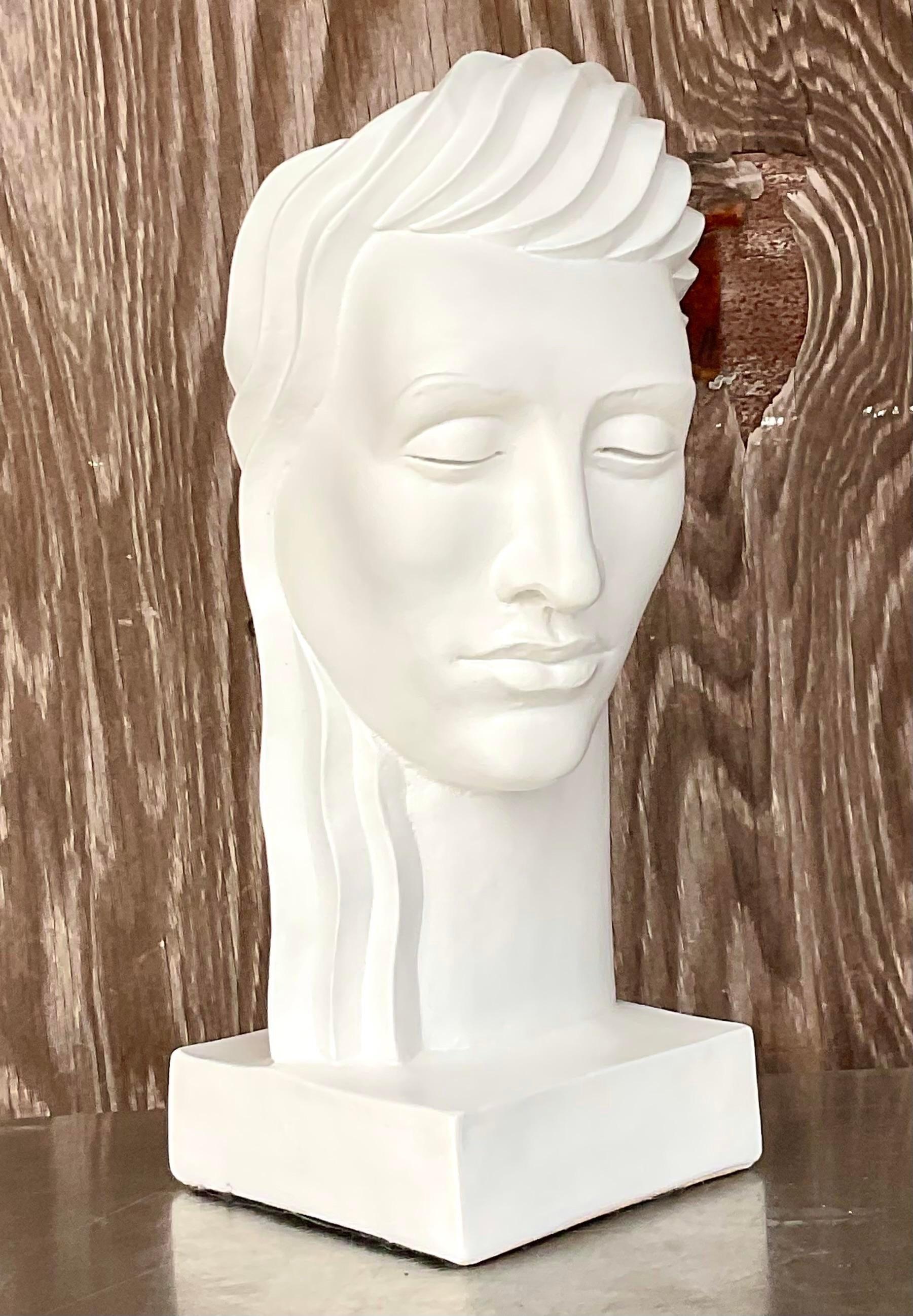 Vintage Deco Plaster Bust of Female For Sale 3