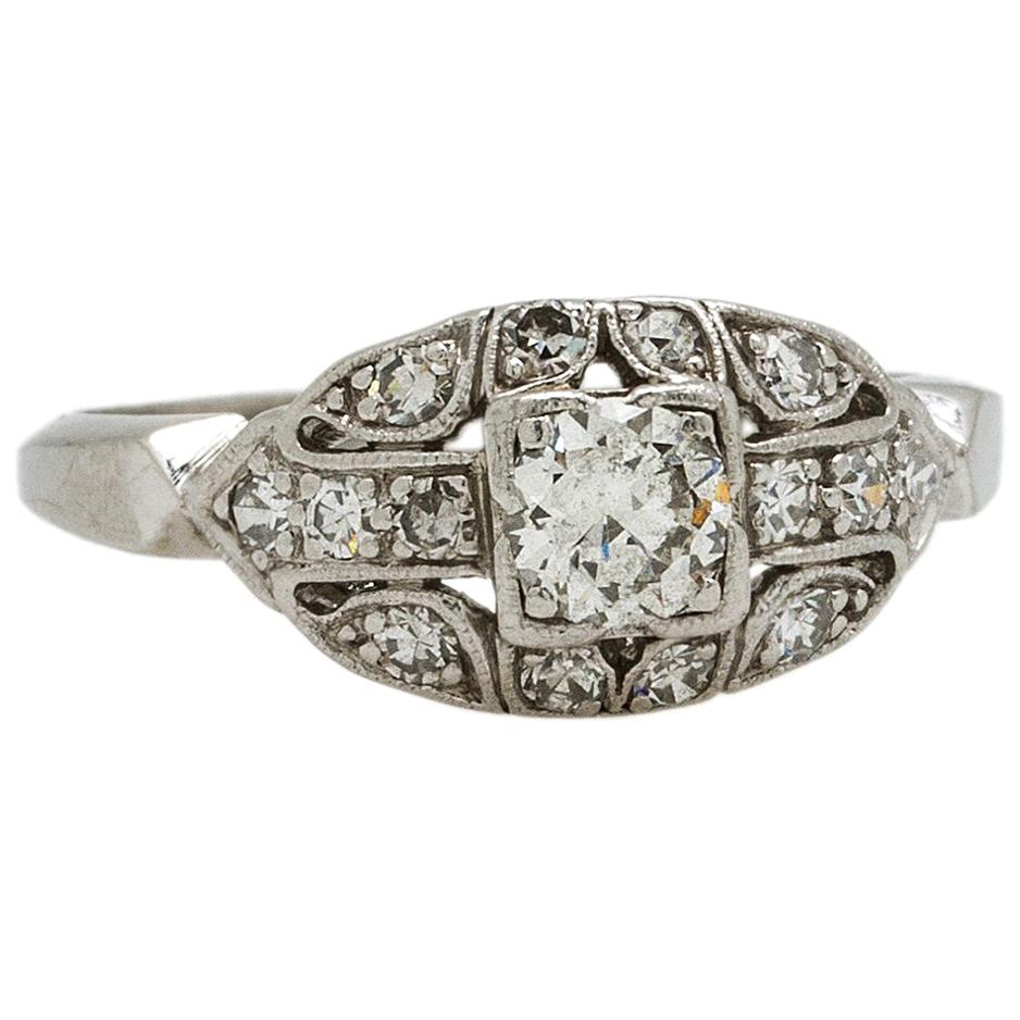 Vintage Deco Platinum Engagement Ring 0.50 Carat I-SI2, circa 1930s For Sale