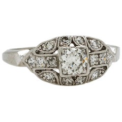 Vintage Deco Platinum Engagement Ring 0.50 Carat I-SI2, circa 1930s