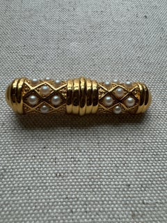 Vintage Deco Richelieu Gold Tone Brooch with Pearl Accents