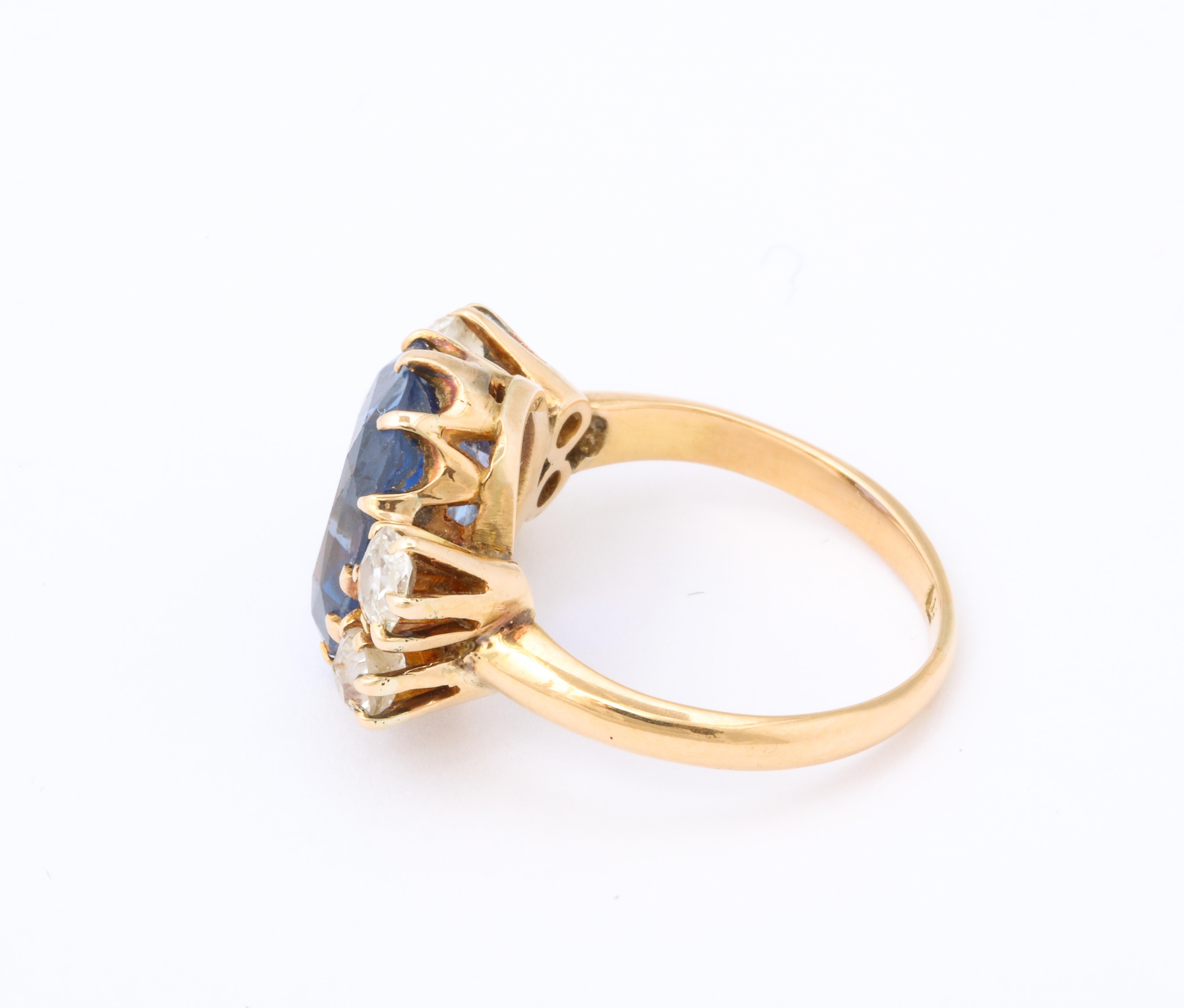 Women's Edwardian Natural Ceylon Oval Sapphire Ring with Diamonds  18K