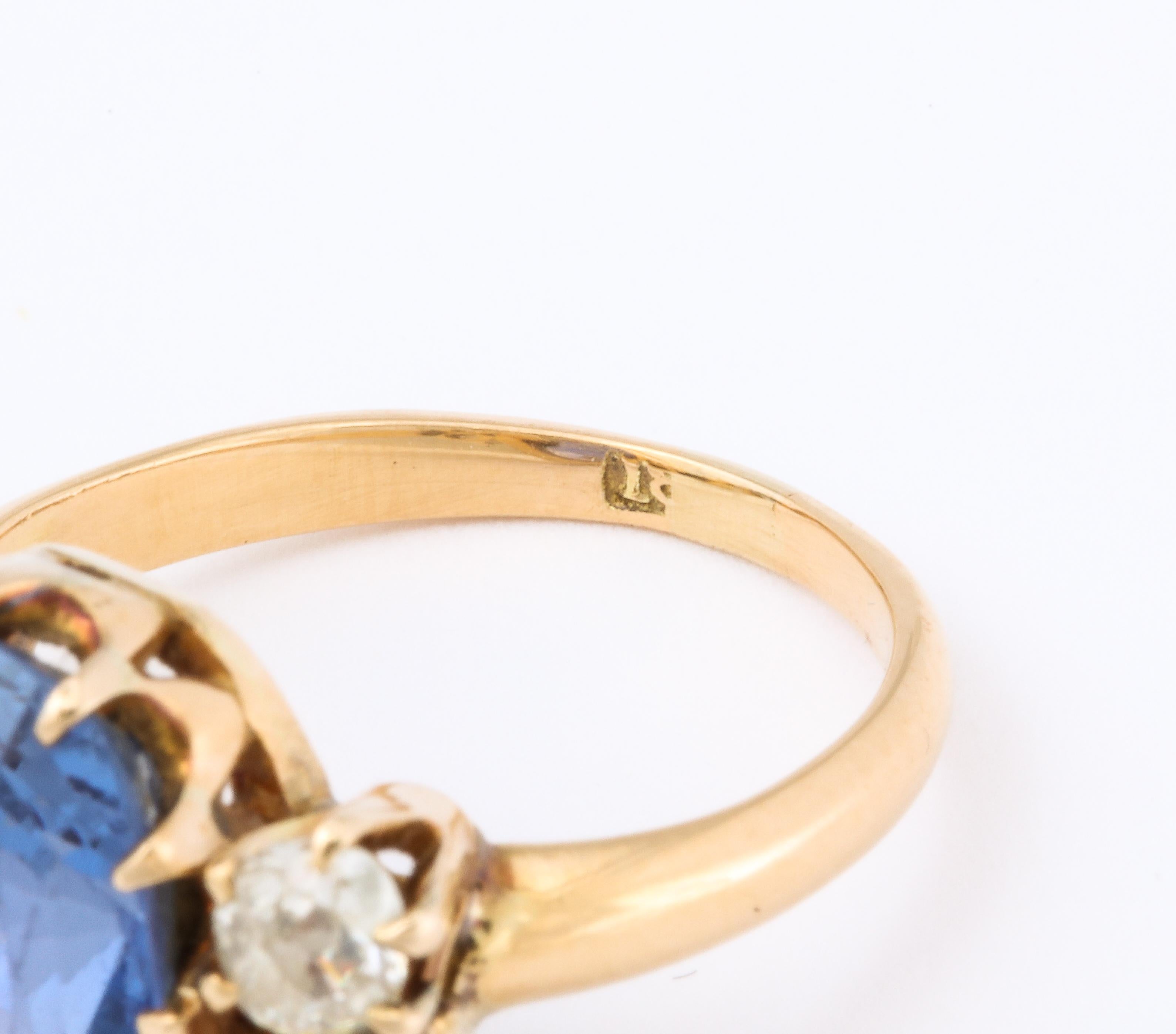 Edwardian Natural Ceylon Oval Sapphire Ring with Diamonds  18K 2
